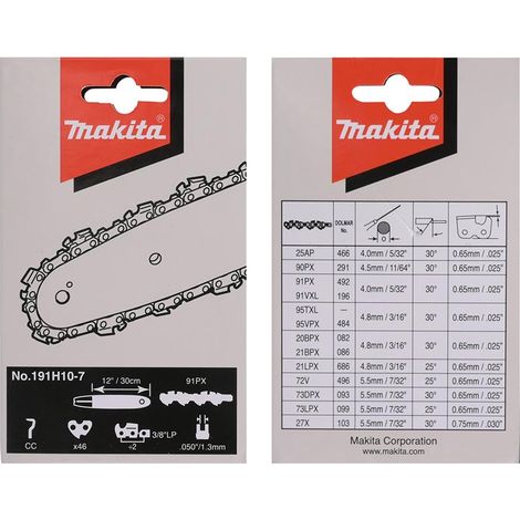 Makita 191H10-7 Catena Motosega 12"/30cm 91PX • 3/8" LP • 46 • 1,3mm (1/5)