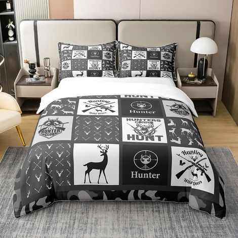 Belle cerf 100% Coton Housse de Couette 200x200cm Chasse au cerf Literie Set Chambre à Coucher Blck Bois Gris Parure de Lit Femmes Ouest Ferme Ensemble de lit avec 2 taie d'oreiller - 200 x 200 cm + 2 (1/5)