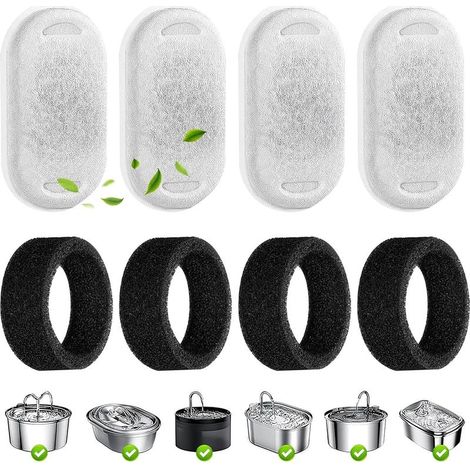 8 Pieces Cat Water Fountain Filter 108oz/3.2L and 67oz/2L Carbon Filter and Foam Filter Triple Filter for Cat, Dog Water Fountains (1/5)