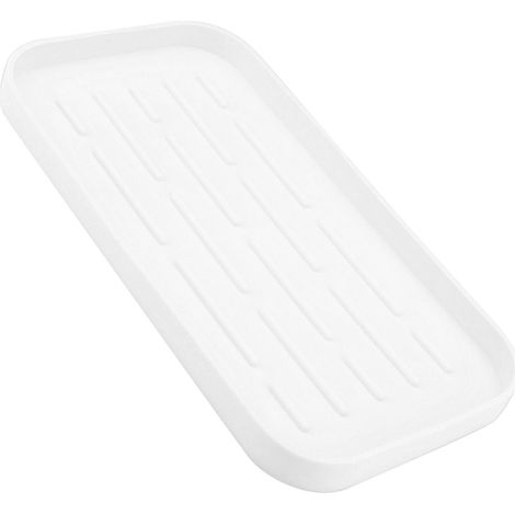 Tapis de séchage vaisselle silicone forme bombée bords relevés souple flexible antiglisse plateau de drainage pour plan de travail et évier cuisine blanc (1/4)