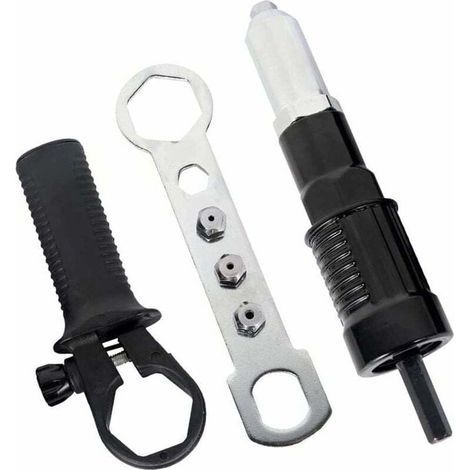 Adapter für elektrische Nietpistole, Nietbohradapter, Nietwerkzeug, Einsatzmutter mit Nietkopf mit 2,4/3,2/4,0/4,8 mm Durchmesser und schwarzem Griffschlüssel (1/4)