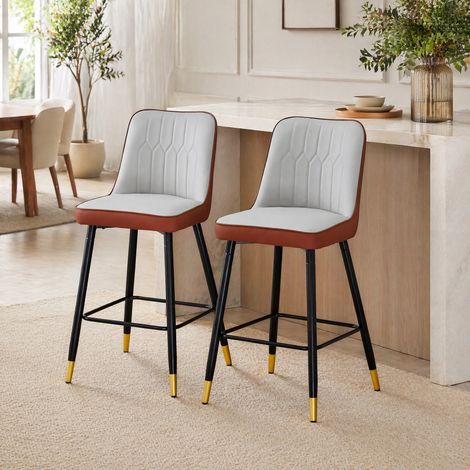 MEUBLIV Tabourets de bar 100 cm gris clair/marron – dossier, lot de 2, repose-pieds (1/5)