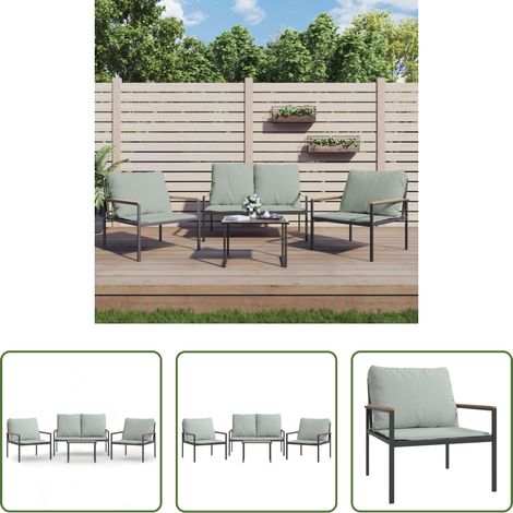 Gartenstuhl -  4-tlg. Garten-Lounge-Set mit Kissen Anthrazit Stahl (1/5)
