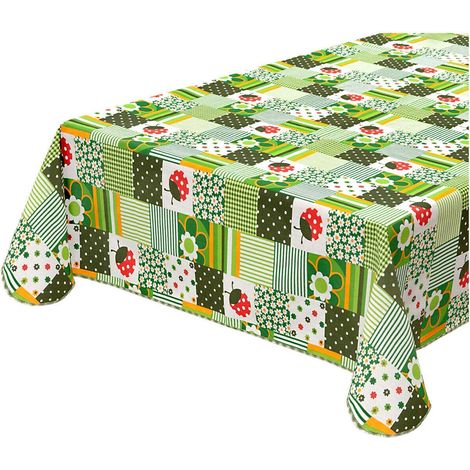 Tovaglia Antimacchia Cucina Coccinella Bordata Cotone Plastificato Proteggi Tavolo Copritavolo Verde - 135x180 cm