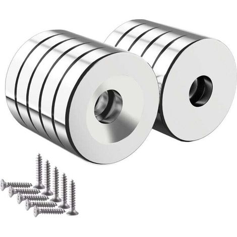 10PCS Aimant Visser, 20x4 mm Rond Aimant Percé N52 Aimants Puissants 8kg Aimant Trous pour Tableau Noir Magnétique Cuisine Outils Bricolage