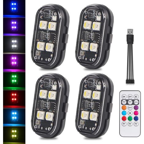 LED-Motorradblitzlichter mit Fernbedienung, 8 Farben, wasserdicht, kabellos, kollisionssicher, USB-aufladbar, Blitzlicht für RC-Motorräder, -Autos, -Drohnen, -LKWs, -Flugzeuge und -Fahrräder – 4 Stück