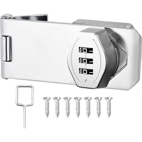 90 degrés Loquet Porte avec Serrure a Code, Verrou Porte Placard Serrure Armoire Serrure à Combinaison Verrou à Mot de Passe pour Fenêtres, Garages, Jardins, Salles de Bains, Argent 3inch