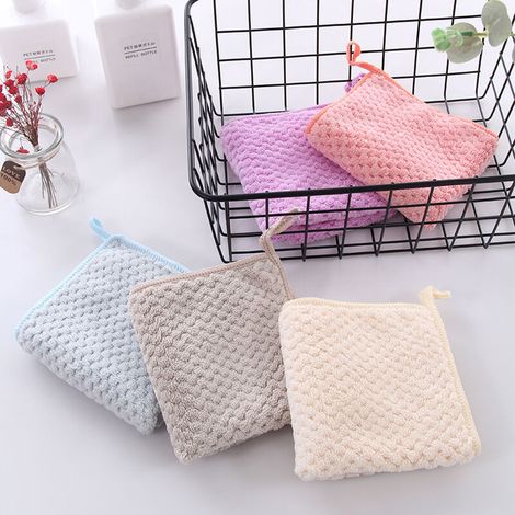 Lot de 5 petites serviettes avec boucle de suspension, serviettes sèches à la main pour cuisine et salle de bain, super absorbantes, lavable en machine, séchage rapide (1/2)