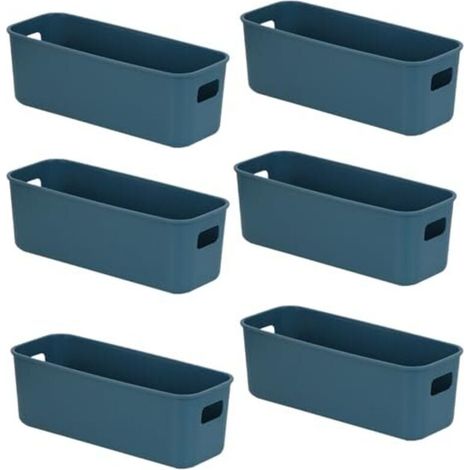 6 Aufbewahrungsboxen aus Kunststoff, 28 cm schmale Aufbewahrungsboxen mit Griffen, Aufbewahrungskörbe und -boxen für Küche, Bad, Büro 28×10×11 cm (Blau)