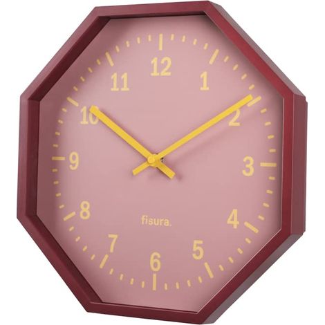 Horloge Murale octogonal Rouge. Horloge de Cuisine Moderne. Horloge Murale Marron. 30 centimètres de diamètre. ABS et Verre. 1 Pile AA. (1/3)