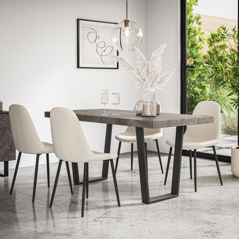 Aria Dining Table And Chairs -  Grey Table Top w Black Legs + Maya Boucle Dining Chair Set Of 6 (Ivory White) (1/5)