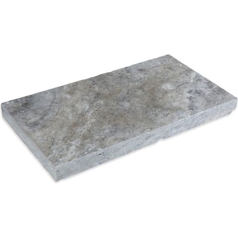Margelle de piscine Travertin 1er choix - 61x33x5 cm - Bord droit - Gris Silver