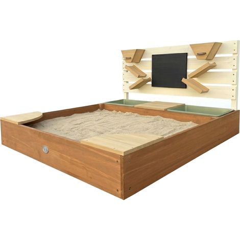 Axi Cato Bac À Sable En Bois, Jeu De Sable Avec Bassin D'Eau Et Mur De Jeu - Beige/Marron  Equipé De Jouets De Sable, Tableau À Craie, Entonnoirs Et Étagères  Couverture Fournie Avec Toile De Sol