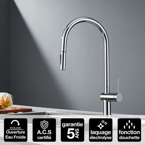 Robinet Mitigeur de Cuisine anti-calcaire avec Douche anti-calcairette Chrome IMEX BERNA GCE026 (1/4)