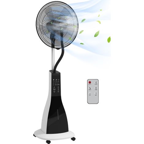 Ventilateur nébuliseur à 3 vitesses avec minuterie, 3 modes et roulettes, réservoir de 3 litres, 44,5 x 38,5 x 120 cm, noir et blanc