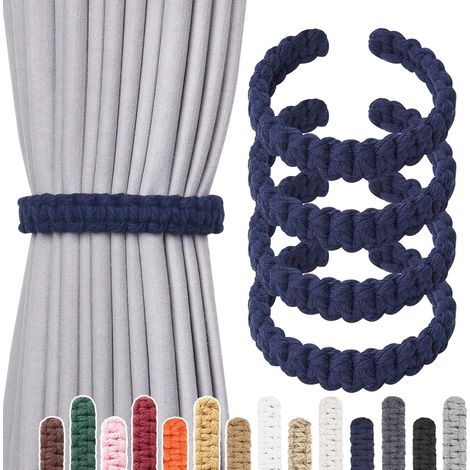 Lot de 4 embrasses de rideaux en corde de coton naturel - Style rustique de ferme - Décoratif pour rideaux légers/à poids léger - Fabriqué à la main - Tressées - Embauchoirs pour rideaux (1/5)