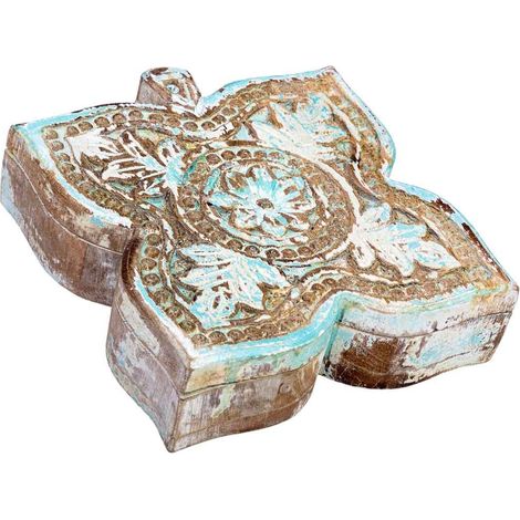 Caja de madera acabado artesanal envejecido azul 18.5x20x5h cm (1/5)