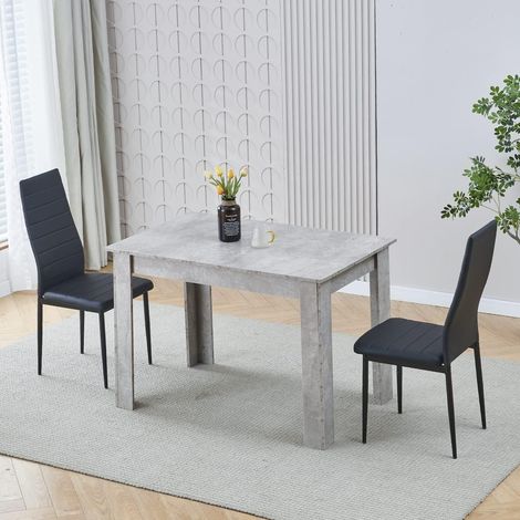 Dining Room Set, Beton Grey Dining Table with Chairs, 110x70 cm Table and Chairs for Living Room Home Kitchen (Table with 2 Chairs, Black Faux Leather)