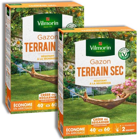Lot de 2x1kg Gazon Terrain Sec Vilmorin Anti-Sécheresse Tétraploïde 4N (80-120m²) (1/2)