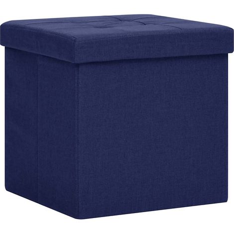 vidaXL Taburete con almacenaje plegable lino sintético azul (1/2)