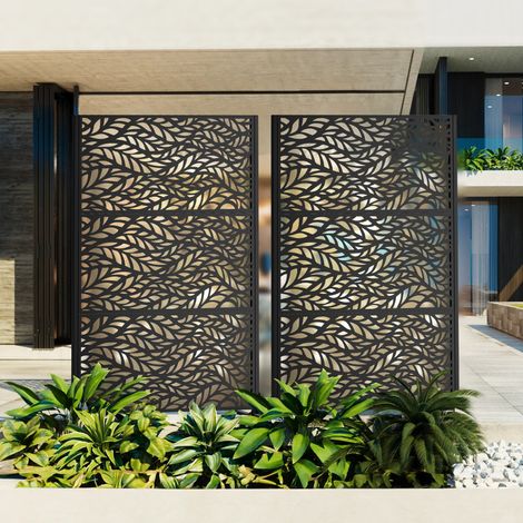 Biombo divisor de exterior de acero galvanizado negro 116 x 40 x 183 cm OKWISH (1/5)