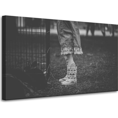 Leinwanddruck: Schwarze und weiße Gummistiefel, 100 x 60 cm