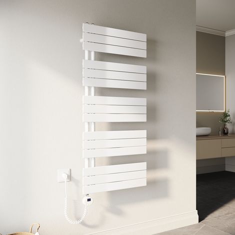 SONNI Radiador Toallero 1314x600mm Toallero Baño Radiador con Termostato Elemento Calefactor y Función de Temporizador Conexiones Laterales 800W Blanco (1/5)