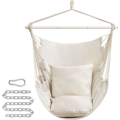 Fauteuil suspendu cocooning intérieur extérieur avec 2 coussins 150 x 128 cm en polyester blanc crème (1/2)