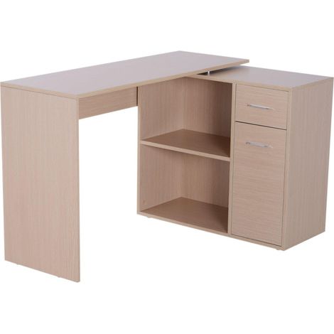 Scrivania da Ufficio Angolare con 2 Ripiani e 2 Cassetti Legno Rovere 117x82x74 cm (1/5)