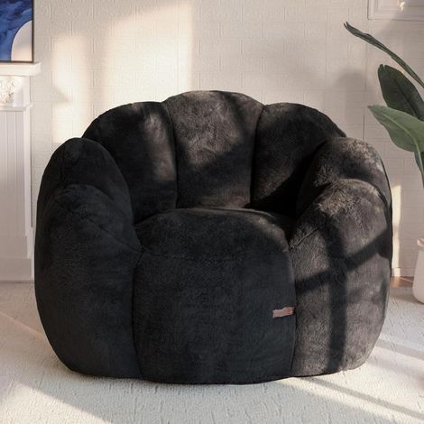 Pouf géant design pétale fausse fourrure ultra douce noir 105x105x78cm (1/5)