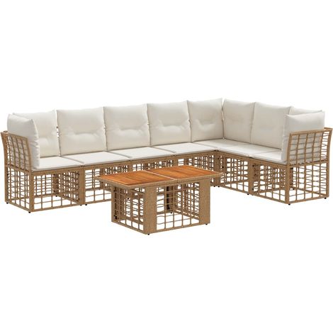 Set Divano da Giardino 8 pz Naturale e Bianco Crema polyrattan vidaXL (1/5)