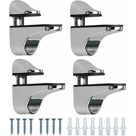4 Pièces Support de Tablette en Verre,Réglables Alliage de Zinc Poli Salle de Bains Étagère en Verre pour Le Verre Et Les Planchers En Bois Jusqu'À 3-20 mm D'Épaisseur Max (1/4)