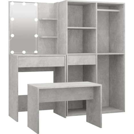 Maison Exclusive - Set Tavolo da Toeletta Grigio Cemento con LED Legno Multistrato