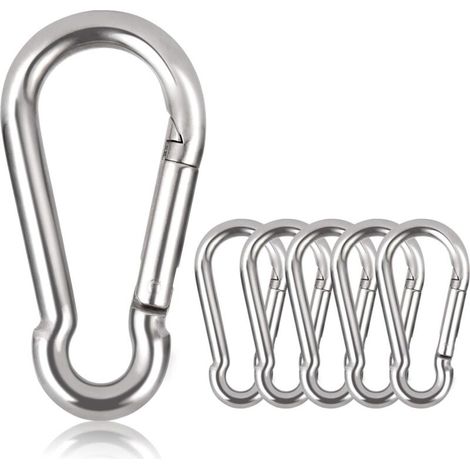 M6 Mousqueton Inox, 20 PCS Mousqueton de Fixation pour Charges Lourdes - Mousqueton en Acier Inoxydable Capacité de Charge de 120 kg/260 lb, 304 Crochet Mousqueton Balancoire - 60mm x φ6 mm (1/4)