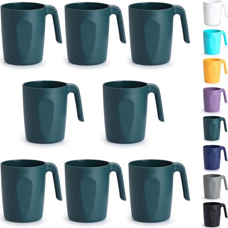 Set de 8 Gobelets, Plastique Vert, Poignées Ergonomiques, Tasse Réutilisable, Micro-ondes, Pour Maison, Jardin, Camping (1/5)