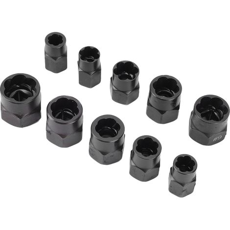 Kit de 10 extracteurs de boulons en acier 40CR avec revêtement en oxyde noir, pour écrous de 9 à 19 mm et vis de 16 à 27 mm, entraînement 3/8". (1/5)