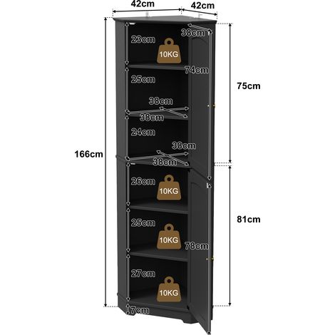 VVBV Buffet, 42 x 166 cm, portes vitrées, étagères réglables, mdf, noir, anti-basculement (1/5)