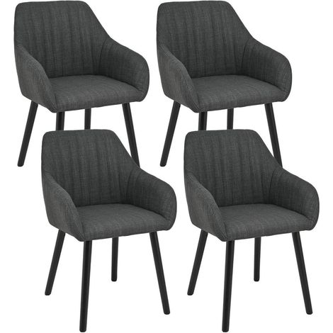 Lot de 4 chaises de salle à manger avec accoudoirs, pieds en bois, tissu gris foncé (1/5)