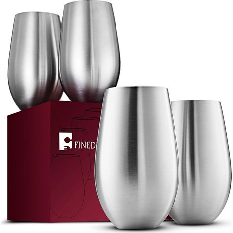 Verre À Vin Sans Pied - Acier Inoxydable Brossé - 50 Cl - Pour Vin Rouge Et Blanc - Lot De 4 (1/5)