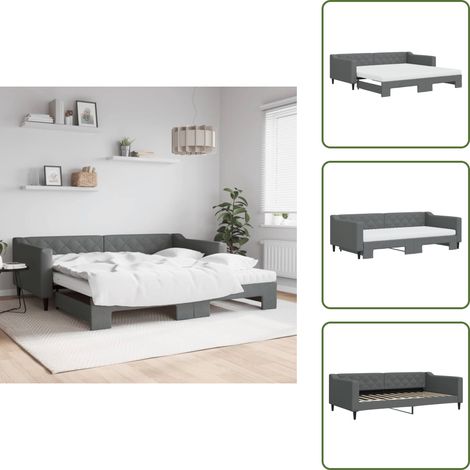 Tagesbett Ausziehbar mit Matratzen Dunkelgrau 100x200 cm Stoff - Ausziehbares Tagesbett - Ausziehbare Tagesbetten - Schlafbett - Gästebett