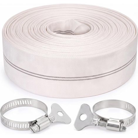Yuragim Ø 1 1/4 inch – 32 mm, 10 m, flat hose, discharge hose with clamps, for water pump, reinforced industrial hose for irrigation garden, pond, swimming pool, flexible drainage (1/5)