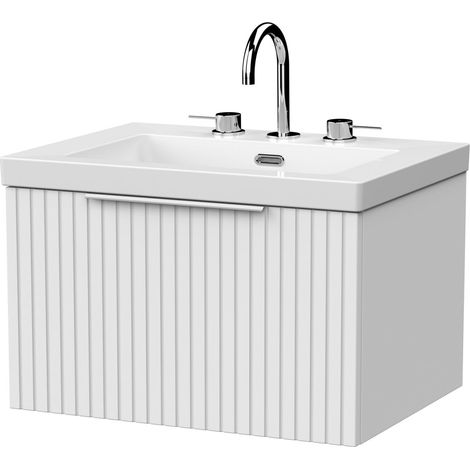 Callingwood Contemporary Wall Hung 1 Drawer Vanity Unit with 3 Tap Hole Fireclay Basin , 600mm, Matt White