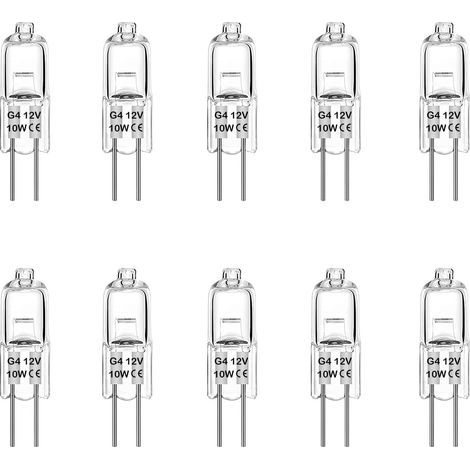 Packung mit 10 G4 10W 12V Halogenlampen, Halogen-Stiftsockellampe, Warmweiß 3000K [Energieklasse G]