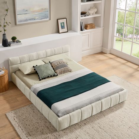lit adulte double capitonné 140x200 chenille beige OKMYHOME (1/5)