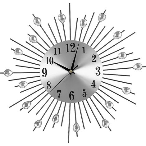Youyijia 38cm Crystal Wall Clock for Living Room Battery Operated Silent Non-ticking Modern Clock for Bedroom Kitchen Home Decor Silver (1/5)