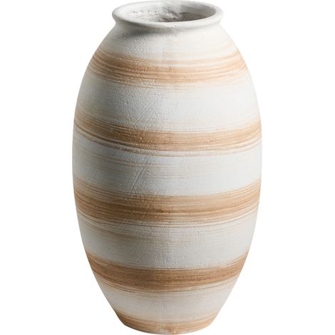 Jarrón para flores para exterior e interior de mezcla de arcilla y fibras forma redonda blanco crema Zervata
