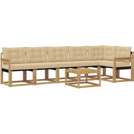 Conjunto de sofás de exterior con cojín 7 pcs y Beige vidaXL