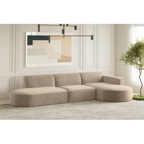 Ecksofa Designersofa PALMA in Stoff Noel Beige Ottomane Rechts (1/2)