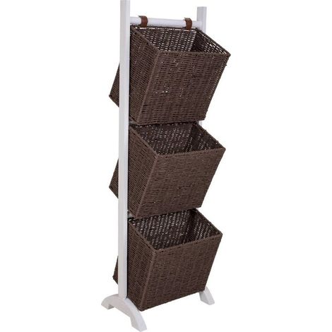 porte magazines design bois blanc et paniers osier élégant - marron osier et blanc bois (1/5)