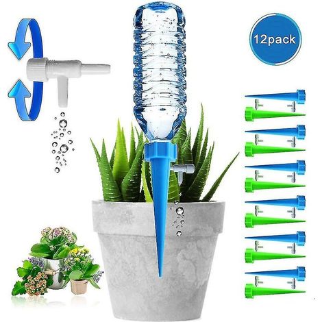 Bouteille goutte, arroseur automatique de plantes, irrigazione goutte à goutte con vane de contrôle pour jardin, maison, intérieur, extérieur (12pc)